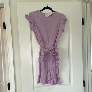 Lavender Ruffle Sleeve Wrap Dress